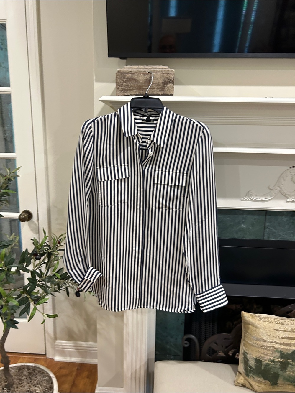 Worth Black & White Vertical Stripe Button-Down Shirt